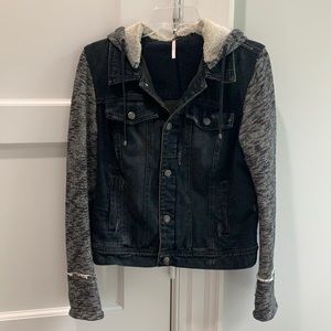 Free People Hooded Denim Jacket - Large